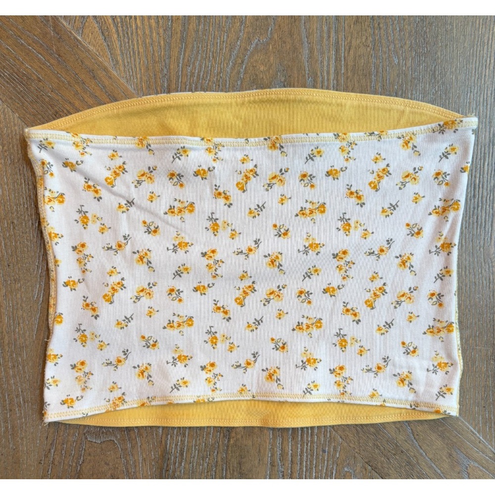 Hollister Reversible Tube Top Floral Ditsy Yellow White Strapless Crop M NWOT - Picture 2 of 6